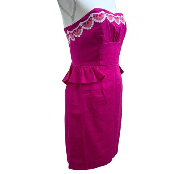 LILLY PULITZER Maybell Structured Peplum Ruffle Strapless Dress Azalea Pink-Sz 4 - Picture 6 of 8